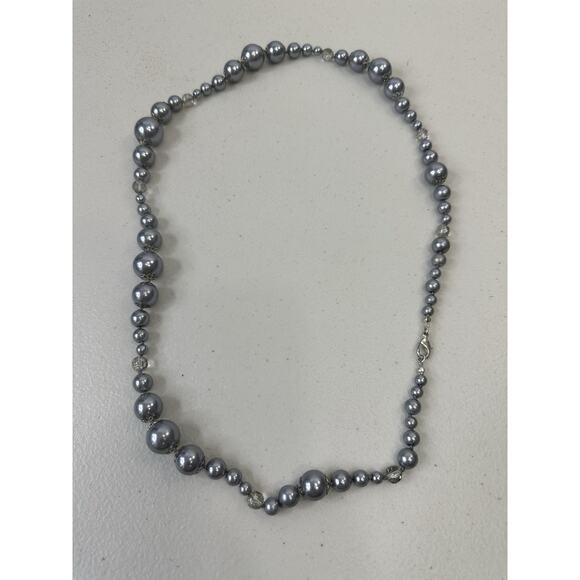 Vintage-Style Knotted Gray Imitation Pearl Strand Necklace, 28 Inch - Picture 1 of 6